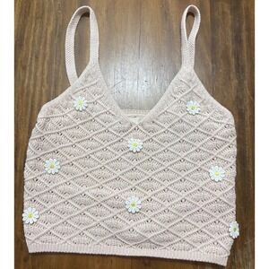 Altered State  Crochet Tank Top Pink Daisy Appliqué Boho Style Small